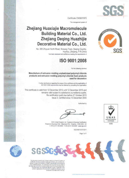 Chine Zhejiang Huaxiajie Macromolecule Building Material Co., Ltd. Certifications